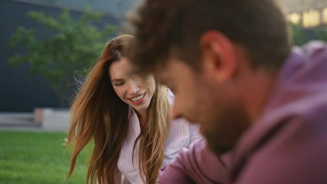 Flirting girl enjoying date touching hair closeup. Happy couple drinking coffee