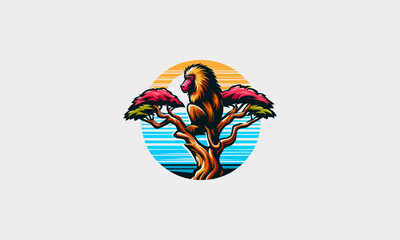Obraz premium baboon on tree sunset vector logo design