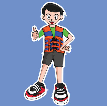 make a cute cartoon human mascot wearing a water float