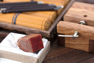 Engraved seals and traditional Chinese bamboo slips