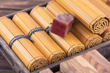 Engraved seals and traditional Chinese bamboo slips
