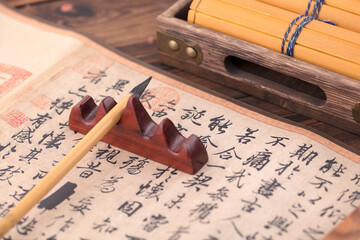 Traditional Chinese calligraphy and brush