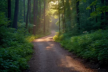 Papier Peint photo autocollant Route en forêt Sunlit Forest Pathway