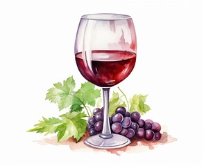 red wine and grapes watercolor
