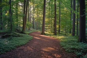 Obraz premium Sunlit Forest Pathway
