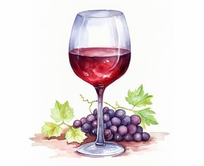red wine and grapes watercolor