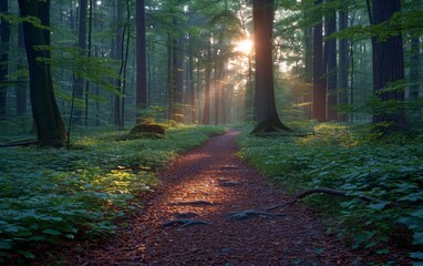 Obraz premium Sunlit Forest Pathway