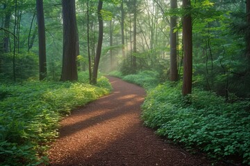 Fototapeta premium Sunlit Forest Pathway