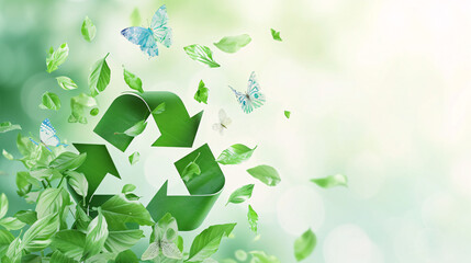 Recycle symbol  on light green background, earth day, environment 