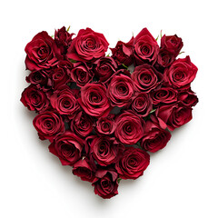 Heart shaped bouquet of red roses isolated on white background