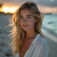 Beautiful young woman portrait at the beach