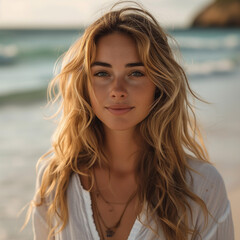 Beautiful young woman portrait at the beach