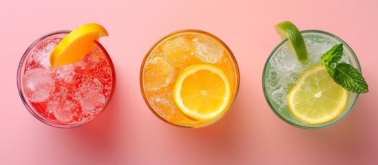 Three colorful summer beverages mimicking traffic light circles.