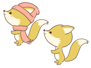 横向きで立つキツネもイラストセット
