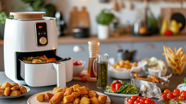  Variety food on the table, cooked in the air fryer