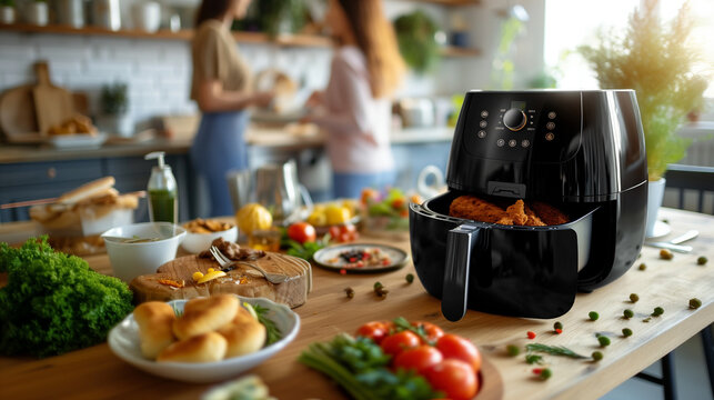  Variety food on the table, cooked in the air fryer