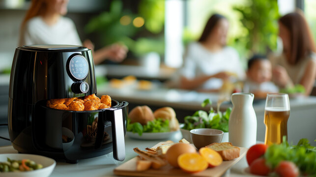  Variety food on the table, cooked in the air fryer