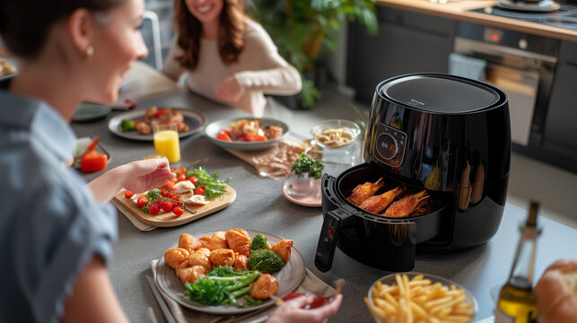  Variety food on the table, cooked in the air fryer