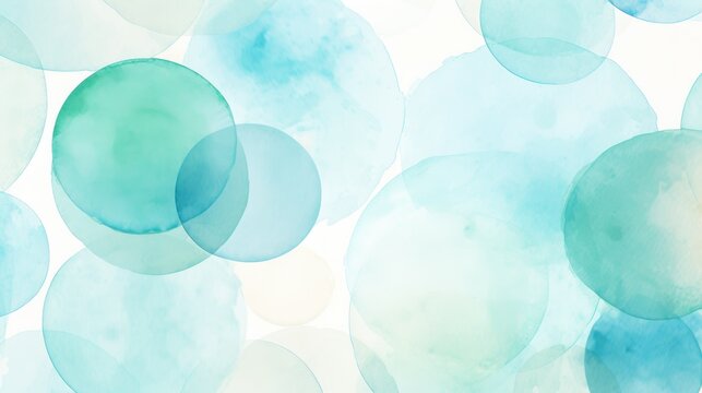 Soft watercolor circles in Aqua, Caribbean Blue colors. Trendy background with creative drawing. Festive card, wallpaper.