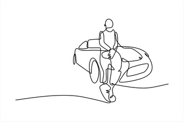 continuous line vector illustration design of person standing in car