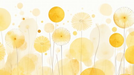 Soft watercolor circles in Buttercup Yellow color, Dandelion. Trendy background with creative drawing. Festive card, wallpaper. - obrazy, fototapety, plakaty