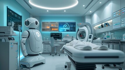 Advanced smart healthcare facility, with robots assisting in surgeries