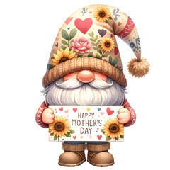 Cute Watercolor Gnome Mother's Day Clipart Illustration