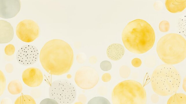 Soft watercolor circles in Lemon Yellow, Buttercream colors. Trendy background with creative drawing. Festive card, wallpaper.