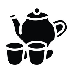 Hand drawing tea set. Teapot, milk jug, sugar bowl and cups and saucers. 