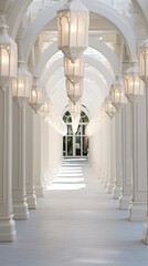 Fototapeta premium Elegant Lanterns Adorning a Classical White Arcade