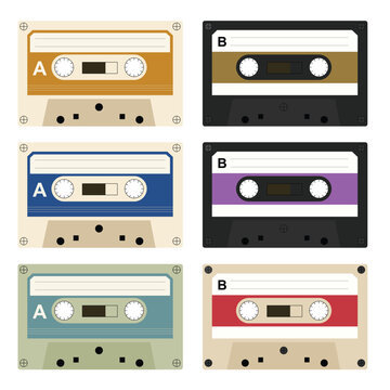 Colorful retro cassette tape decoration element for social media post