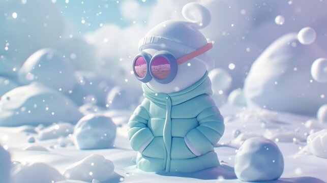 Cartoon digital avatars of Snowy the cool and collected meteorologist who studies the impact of snow on climate change.