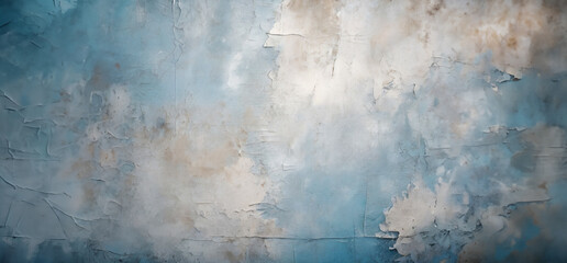 Old White and Blue Grunge Wall Background Wallpaper Banner Backdrop. Distressed Cracked Chipping Paint.