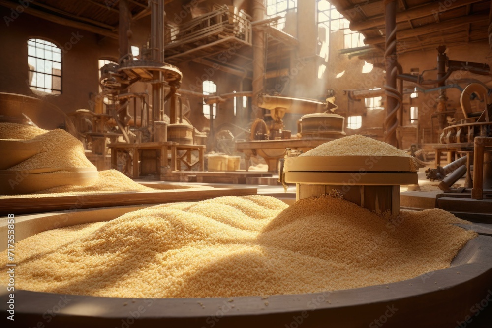 Poster a factory with many different types of food. generative ai.