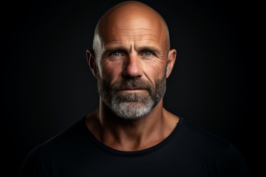 Portrait of a senior man with a beard on a dark background.