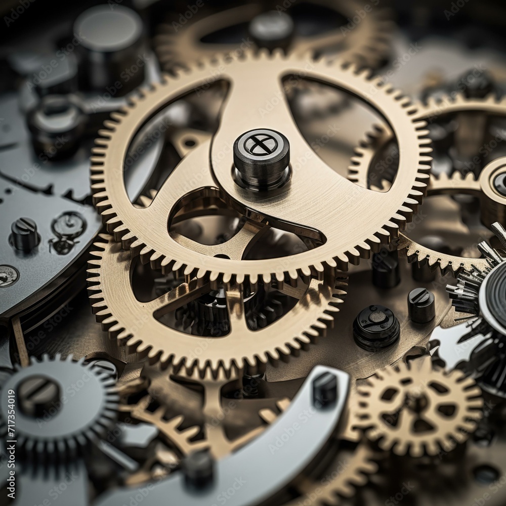 Poster close up of a clockwork mechanism. generative ai.