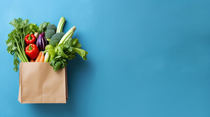 paper bag with vegetables empty space background - obrazy, fototapety, plakaty