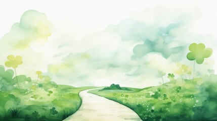 St. Patrick's Day path, background watercolor illustration. Card. Copy space.