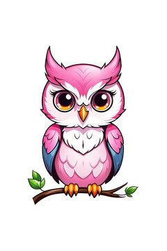 Pink owl with big eyes isolated on transparent background