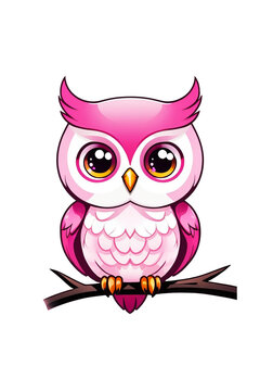 Pink owl with big eyes isolated on transparent background