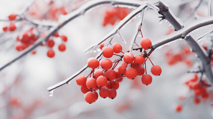 red berries in the winter. christmas background