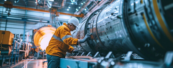Rocket engineers building a rocket in an aerospace factory