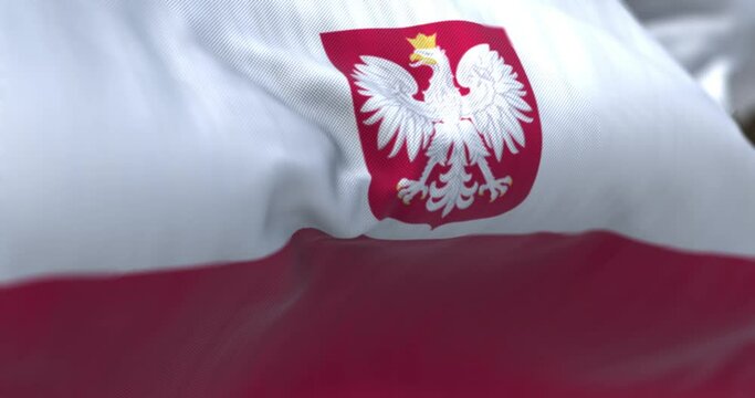 Close-up of Poland national flag waving in the wind