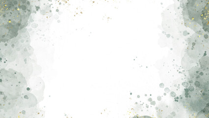 abstract green watercolor paint stroke background
or elegant card design for birthday invite or wedding with abstract green ink smoky and golden splashes.