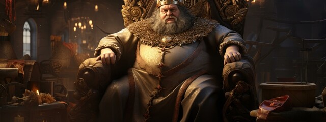A fat king is sitting on a throne. Generative AI.