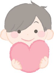 ハートを持った男の子のイラスト1-2