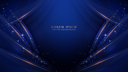 Blue luxury background with golden line and glitter light effect decoration