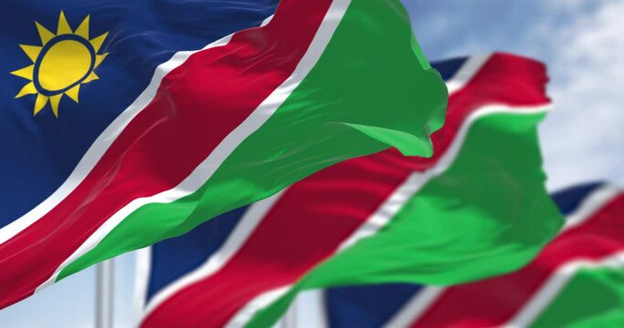 Namibia national flags waving on a clear day