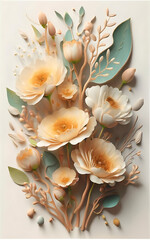 Soft pastel, small, intricate botanical elements on white background. AI Generated