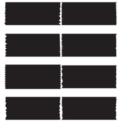 Set of black washi tapes isolated on white. Washi tapes collection in vector. Pieces of decorative tape for scrapbooks